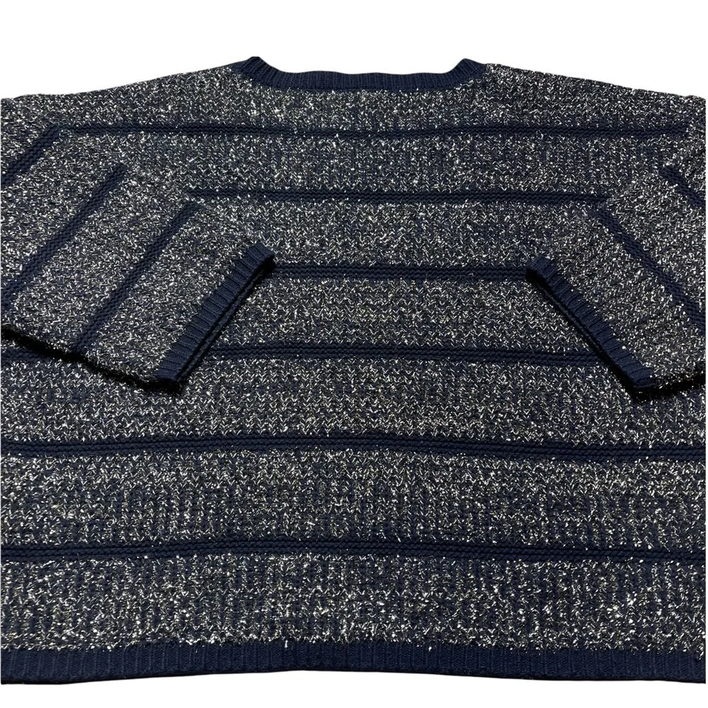 HWR Anthropologie Navy Blue Metallic Crewneck Sweater L